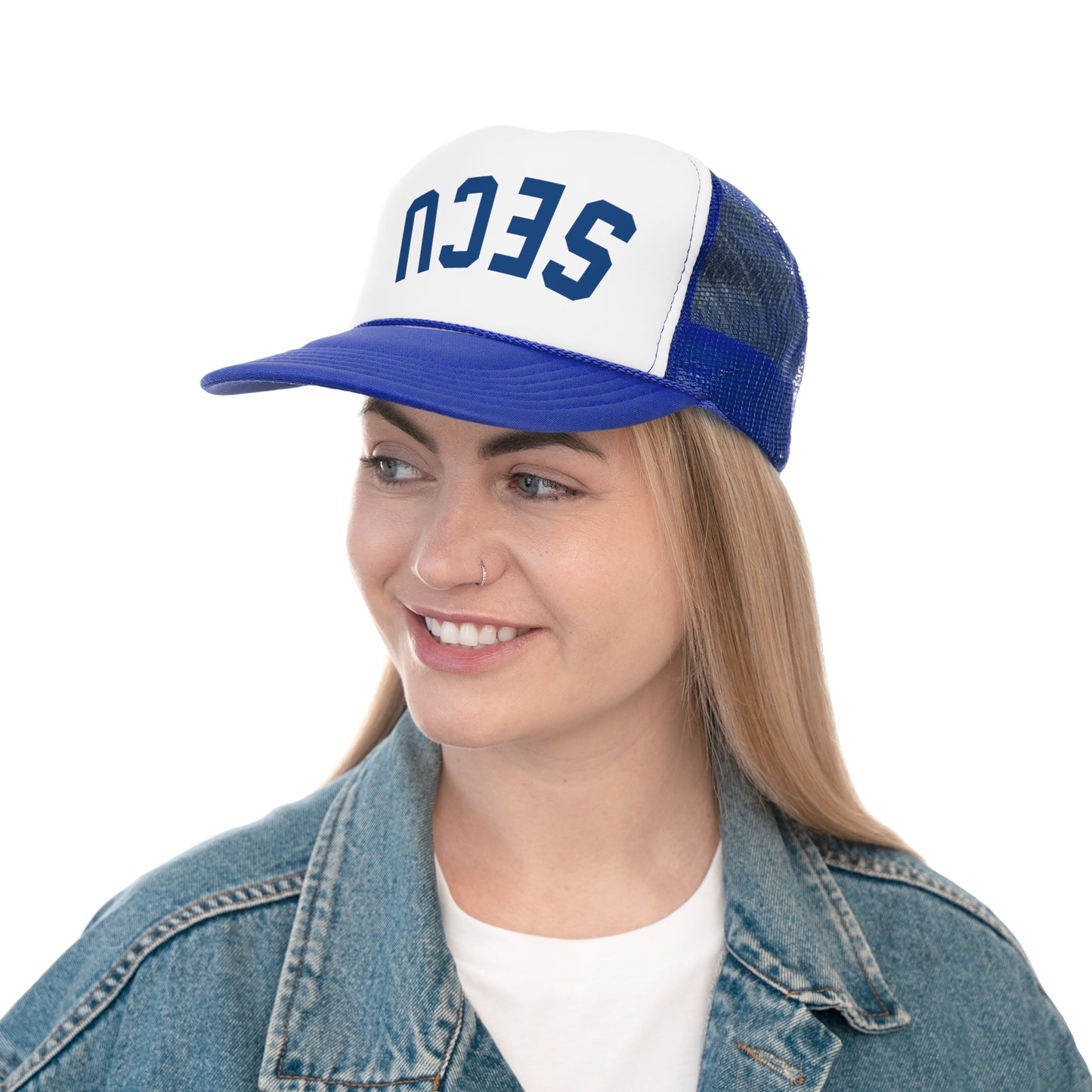 Upside Down SECU Blue/White Foam Trucker Hat